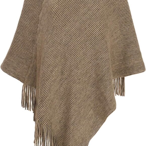 Womens Poncho Sweater V Neck Knitted Pullover Shawls Wraps Capes with Fringes Gi - Picture 1 of 6